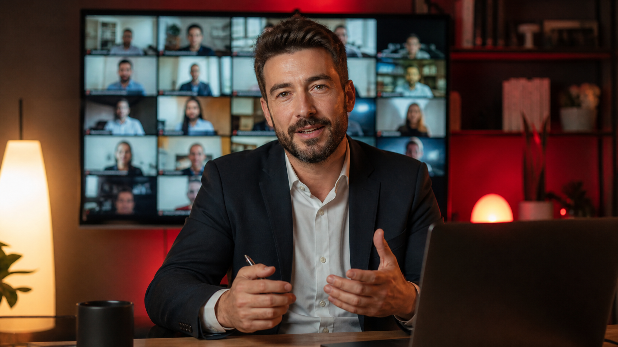 A partner presenting to members on a live online video call